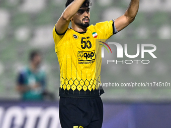 Amin Hazbavi of Asepahan SC celebrates after scoring the goal during the AFC Champions League Two Group A football match between United Arab...