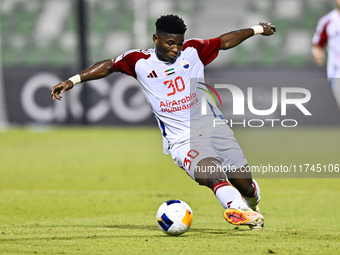 Ousmane Camara of Sharjah FC plays in the AFC Champions League Two Group A football match between United Arab Emirates' Sharjah FC and Iran'...