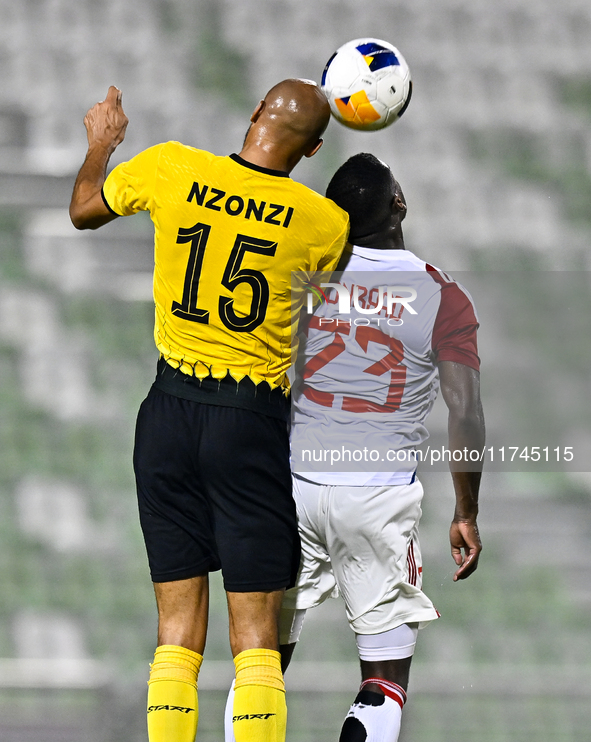 Steven Nzonzi of Sepahan SC battles for the ball with Tyrone Conraad of Sharjah FC during the AFC Champions League Group A football match be...