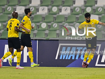 Amin Hazbavi of Asepahan SC celebrates with his teammates after scoring a goal during the AFC Champions League Two Group A football match be...