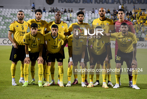 Sepahan SC team players pose for a team photo before the AFC Champions League Two Group A football match between United Arab Emirates Sharja...