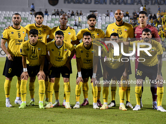 Sepahan SC team players pose for a team photo before the AFC Champions League Two Group A football match between United Arab Emirates Sharja...