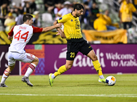 Mehdi Mohebi of Sepahan SC battles for the ball with David Petrovic of Sharjah FC during the AFC Champions League Group A football match bet...