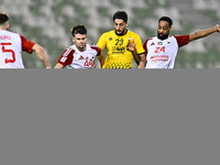 Mehdi Mohebi of Sepahan SC competes for the ball with Majid Rashid Almehrzi of Sharjah FC during the AFC Champions League Group A football m...