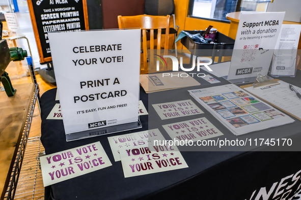 Letterpress printed postcards are available at the Minnesota Center for Book Arts for voters to take after casting their ballot on Election...