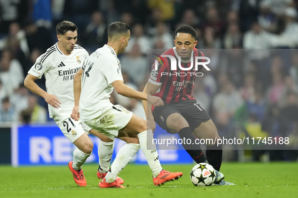 Noah Okafor left Winger of AC Milan and Switzerland during the UEFA Champions League 2024/25 League Phase MD4 match between Real Madrid C.F....