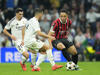 Noah Okafor left Winger of AC Milan and Switzerland during the UEFA Champions League 2024/25 League Phase MD4 match between Real Madrid C.F....