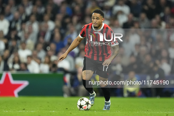 Noah Okafor left Winger of AC Milan and Switzerland during the UEFA Champions League 2024/25 League Phase MD4 match between Real Madrid C.F....