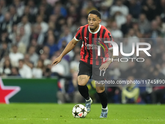 Noah Okafor left Winger of AC Milan and Switzerland during the UEFA Champions League 2024/25 League Phase MD4 match between Real Madrid C.F....