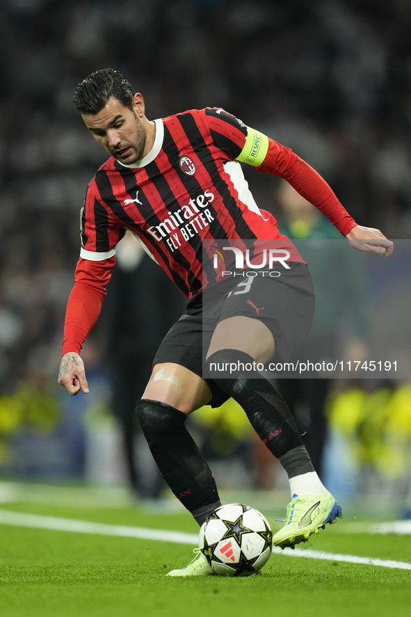 Theo Hernandez left-back of AC Milan and France during the UEFA Champions League 2024/25 League Phase MD4 match between Real Madrid C.F. and...