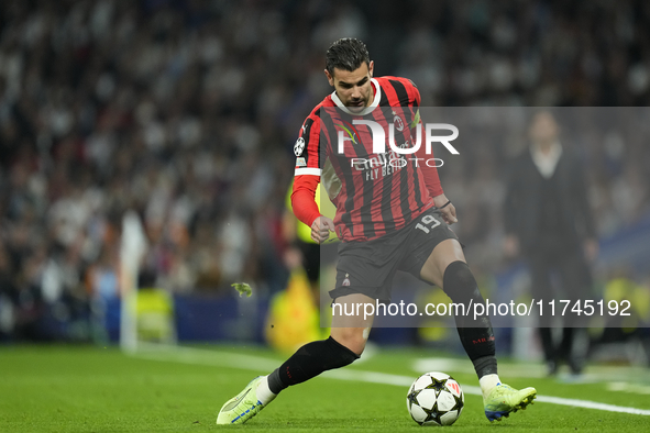 Theo Hernandez left-back of AC Milan and France during the UEFA Champions League 2024/25 League Phase MD4 match between Real Madrid C.F. and...