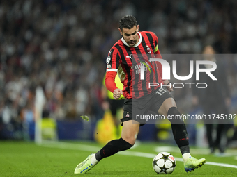 Theo Hernandez left-back of AC Milan and France during the UEFA Champions League 2024/25 League Phase MD4 match between Real Madrid C.F. and...