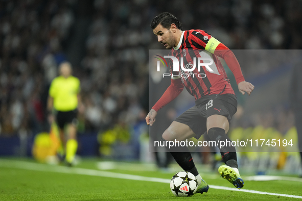 Theo Hernandez left-back of AC Milan and France during the UEFA Champions League 2024/25 League Phase MD4 match between Real Madrid C.F. and...