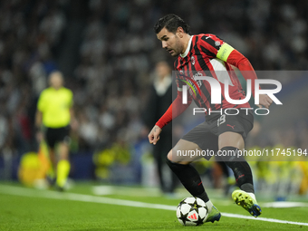 Theo Hernandez left-back of AC Milan and France during the UEFA Champions League 2024/25 League Phase MD4 match between Real Madrid C.F. and...