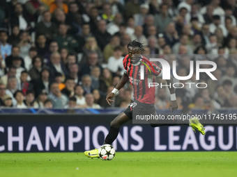 Tammy Abraham centre-forward of AC Milan and England in action during the UEFA Champions League 2024/25 League Phase MD4 match between Real...