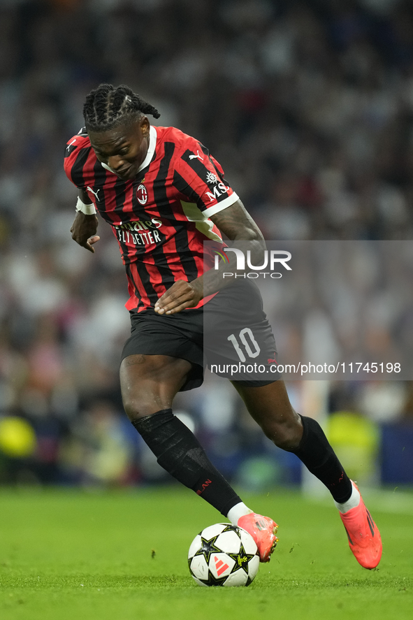 Rafael Leao left winger of AC Milan and Portugal during the UEFA Champions League 2024/25 League Phase MD4 match between Real Madrid C.F. an...