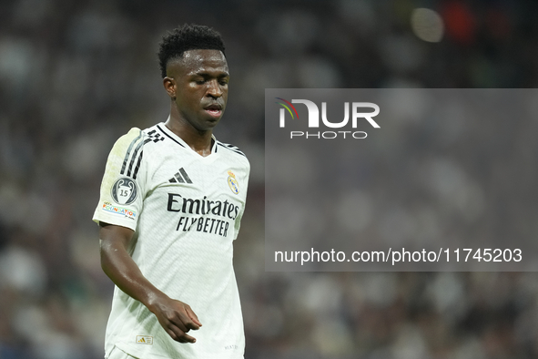 Vinicius Junior left winger of Real Madrid and Brazil during the UEFA Champions League 2024/25 League Phase MD4 match between Real Madrid C....