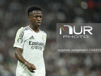 Vinicius Junior left winger of Real Madrid and Brazil during the UEFA Champions League 2024/25 League Phase MD4 match between Real Madrid C....