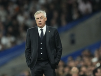 Carlo Ancelotti head coach of Real Madrid reacts during the UEFA Champions League 2024/25 League Phase MD4 match between Real Madrid C.F. an...