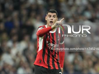 Alvaro Morata centre-forward of AC Milan and Spain protest to referee during the UEFA Champions League 2024/25 League Phase MD4 match betwee...