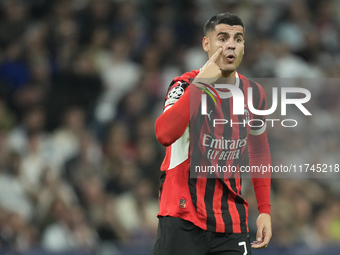 Alvaro Morata centre-forward of AC Milan and Spain protest to referee during the UEFA Champions League 2024/25 League Phase MD4 match betwee...