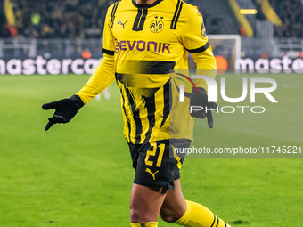 Donyell Malen of Borussia Dortmund celebrates his goal during the UEFA Champions League 2024/25 League Phase MD4 soccer match between Boruss...