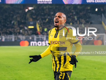 Donyell Malen of Borussia Dortmund celebrates his goal during the UEFA Champions League 2024/25 League Phase MD4 soccer match between Boruss...