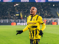 Donyell Malen of Borussia Dortmund celebrates his goal during the UEFA Champions League 2024/25 League Phase MD4 soccer match between Boruss...