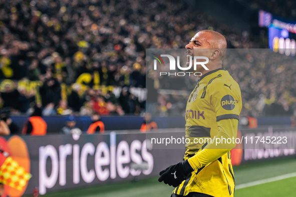 Donyell Malen of Borussia Dortmund celebrates his goal during the UEFA Champions League 2024/25 League Phase MD4 soccer match between Boruss...