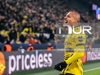 Donyell Malen of Borussia Dortmund celebrates his goal during the UEFA Champions League 2024/25 League Phase MD4 soccer match between Boruss...