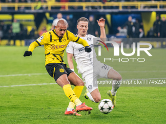 Donyell Malen of Borussia Dortmund scores his team's first goal during the UEFA Champions League 2024/25 League Phase MD4 soccer match betwe...