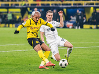 Donyell Malen of Borussia Dortmund scores his team's first goal during the UEFA Champions League 2024/25 League Phase MD4 soccer match betwe...