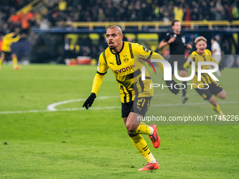 Donyell Malen of Borussia Dortmund celebrates his goal during the UEFA Champions League 2024/25 League Phase MD4 soccer match between Boruss...