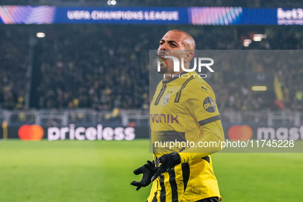 Donyell Malen of Borussia Dortmund celebrates his goal during the UEFA Champions League 2024/25 League Phase MD4 soccer match between Boruss...