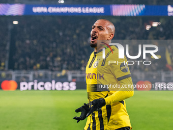 Donyell Malen of Borussia Dortmund celebrates his goal during the UEFA Champions League 2024/25 League Phase MD4 soccer match between Boruss...