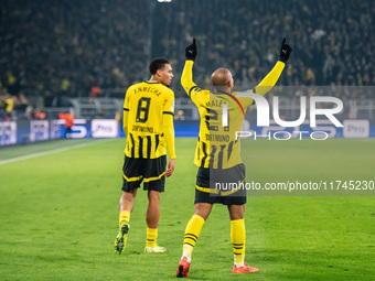 Donyell Malen of Borussia Dortmund celebrates his goal during the UEFA Champions League 2024/25 League Phase MD4 soccer match between Boruss...