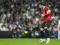 Theo Hernandez left-back of AC Milan and France controls the ball during the UEFA Champions League 2024/25 League Phase MD4 match between Re...