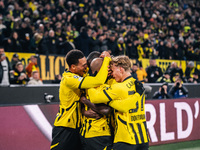 Donyell Malen of Borussia Dortmund celebrates his goal with teammates during the UEFA Champions League 2024/25 League Phase MD4 soccer match...