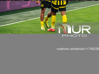 Donyell Malen of Borussia Dortmund celebrates his goal with Felix Nmecha during the UEFA Champions League 2024/25 League Phase MD4 soccer ma...