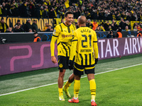 Donyell Malen of Borussia Dortmund celebrates his goal with Felix Nmecha during the UEFA Champions League 2024/25 League Phase MD4 soccer ma...