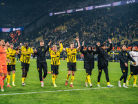 Players of Borussia Dortmund celebrate with fans after they win the UEFA Champions League 2024/25 League Phase MD4 soccer match between Boru...