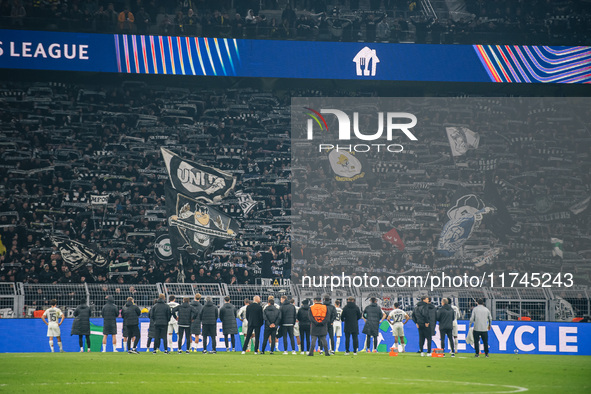 Players of SK Sturm Graz greet fans after the UEFA Champions League 2024/25 League Phase MD4 soccer match between Borussia Dortmund and SK S...