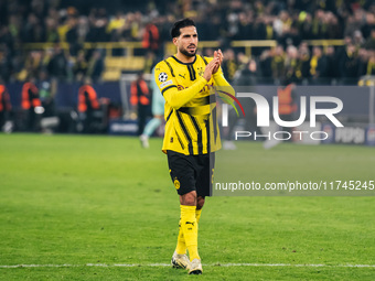 Emre Can of Borussia Dortmund greets fans after winning the UEFA Champions League 2024/25 League Phase MD4 soccer match between Borussia Dor...