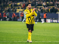 Emre Can of Borussia Dortmund greets fans after winning the UEFA Champions League 2024/25 League Phase MD4 soccer match between Borussia Dor...