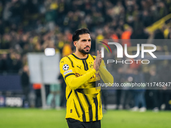 Emre Can of Borussia Dortmund greets fans after winning the UEFA Champions League 2024/25 League Phase MD4 soccer match between Borussia Dor...