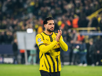 Emre Can of Borussia Dortmund greets fans after winning the UEFA Champions League 2024/25 League Phase MD4 soccer match between Borussia Dor...