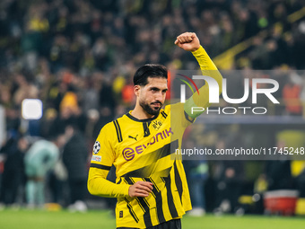 Emre Can of Borussia Dortmund greets fans after winning the UEFA Champions League 2024/25 League Phase MD4 soccer match between Borussia Dor...