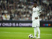 Vinicius Junior left winger of Real Madrid and Brazil before taking the penaltyduring the UEFA Champions League 2024/25 League Phase MD4 mat...