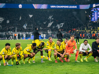 Players of Borussia Dortmund celebrate with fans after they win the UEFA Champions League 2024/25 League Phase MD4 soccer match between Boru...