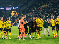 Players of Borussia Dortmund celebrate with fans after they win the UEFA Champions League 2024/25 League Phase MD4 soccer match between Boru...